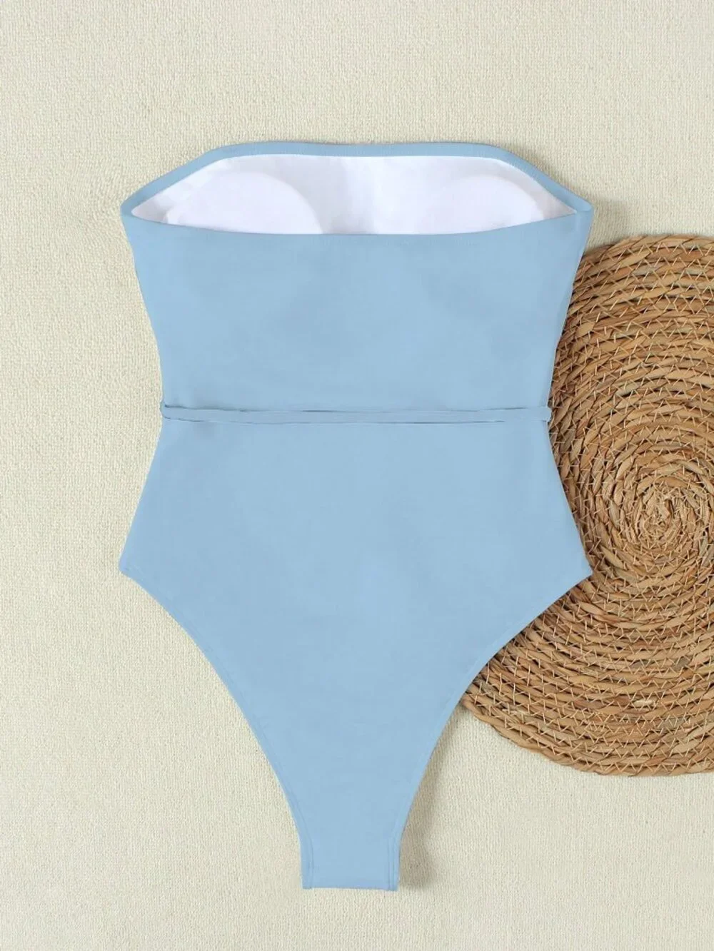 Baby Blue Casual Women's Waist-Cinching Strapless Bikini